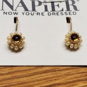 NAPIER TOPAZ AND FAUX PEARL PIERCED EARRINGS